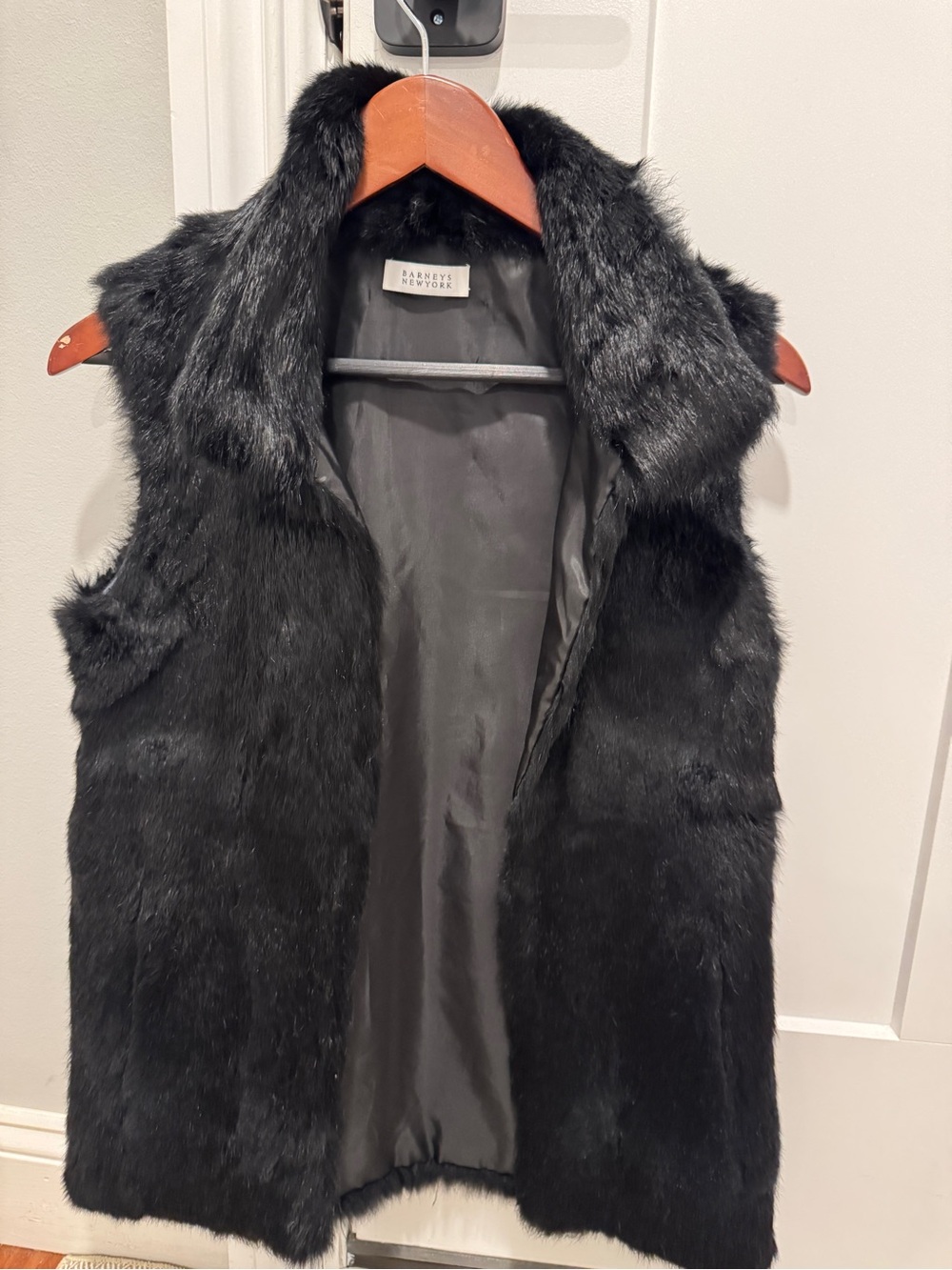 Barneys New York Black Faux Fur Sleeveless Vest